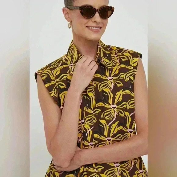 UNITED COLORS OF BENETTON floral print blouse size large yellow - Picture 3 of 11